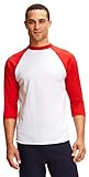Soffe Mens Classic Raglan 3/4 Sleeve T-Shirt White/Red 2XL