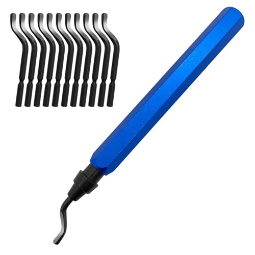 Skythrive Universal Entgrater Universal, Metallgriff Handentgrater mit 10 Ersatzklingen, 360° Rotierende Klinge für 3D Druck, Kunststoff und Aluminium (1 Werkzeug + 11 Klingen)