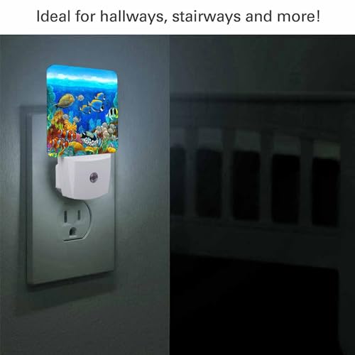 Image of LED Night Light,Colorful Underwater Fish LED Night Light Plug into Wall with Dusk to Dawn Light Sensor White Energy Efficient Nightlight for Bedroom Bathroom Hallway Living Room Kitchen
