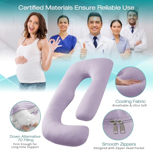 Image of Sasttie Pregnancy Pillows for Sleeping, U Shaped Cooling Full Body Pillow with Removable Cover, Pregnant Women Must Haves, Maternity Essential, Lavender
