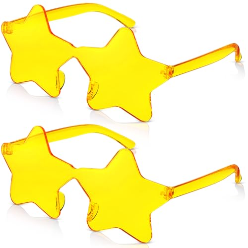 CHENGU 2 Pcs Rimless Star Shape Sunglass for Halloween Costume Dark Yellow