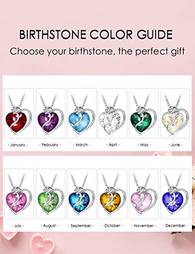 Silverkity 925 Sterling Silver Rose Flower Heart Birthstones Necklace For Women With Austria Crystal Cubic Zirconia, Pendants Gifts, Anniversary Birthday Jewelry Gift For Girls Wife Mom Daily Wear #TOP5