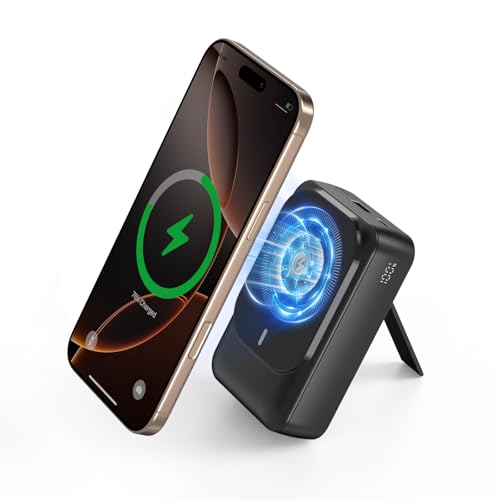 Magnetic Wireless Power Bank 26800mAh, PD 22.5W Type-C Fast Charging Portable Charger 5 Outputs, Battery Pack for Magsafe Built in Cables with Stand LED Display for iPhone 16/15/14/13/12 Series-Black