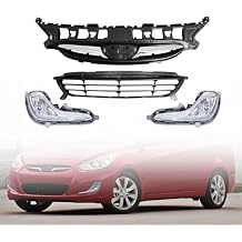 MGWILL Front Bumper Upper & Lower Grille & Fog Lights Compatible with 2014 2015 2016 2017 Hyundai Accent Grill 86350-1R000, 86351-1R000, 86563-1R000, 86564-1R000 Black+Silvery 4pcs