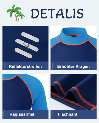 Kinder UV Shirt Kurzarm Jungen Badeshirt UPF 50+ Sonnenschutz Schwimmshirt Rashguard mit Reflektorstreifen Schnelltrocknend Chlorresistent Blau 11-12 Jahre