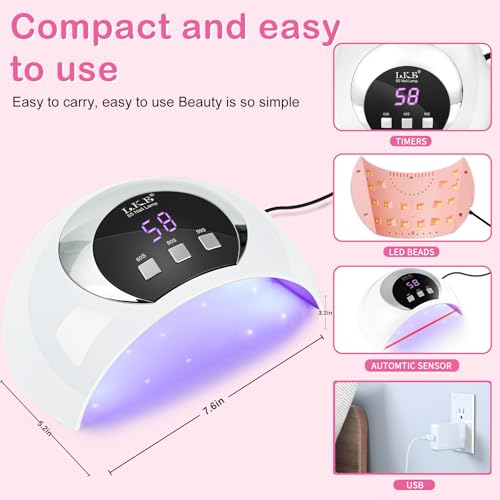 LKE Gel Nail Polish Kit with 72W UV LED Nail Lamp,6 Colors Gel Polish Set with Lamp Starter Kit, Pink Nude Soak Off with Base and Glossy & Matte Top Coat Nail Art DIY Manicure Salon and Home for Women - Image 4