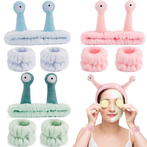 SuPoo 9 Stück Hautpflege-Stirnbänder Schnecke Spa Stirnband und Armband Set Alien Stirnband Rosa Gesichtswäsche Armbänder Niedlich Make-up Stirnband Haarband zum Waschen Gesicht Wrap Kopf Handtuch