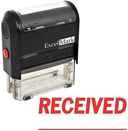 ExcelMark A-1539 Self-Inking Rubber Stamp - Received with Signature Line - Red Ink