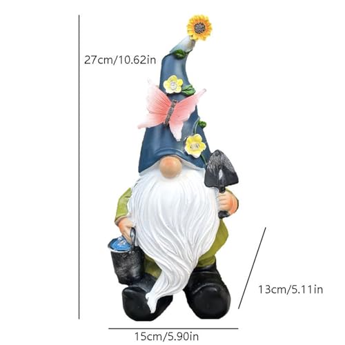 Statue de gnome solaire étanche à éclairage doux pour décoration extérieure