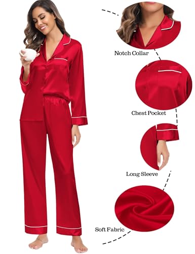 SWOMOG Family Matching Button Down Pajamas Pjs Silk Satin Long Sleeve Shirt Long Pants Set Sleepwear 2 Pcs Outfits Loungewear3