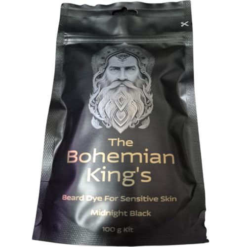 The Bohemian King's Tinte para barba para hombre, color negro medianoche, libre de PPD y amoniaco, color natural para pieles sensibles, sin plantas ni productos químicos