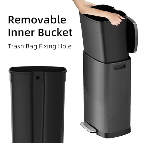 Image of KUK 13 Gallon Kitchen Trash Can with Lid, 50L /13Gal Office Step Garbage Can for Home, Kitchen, Laundry Room, Office, Titanium Black