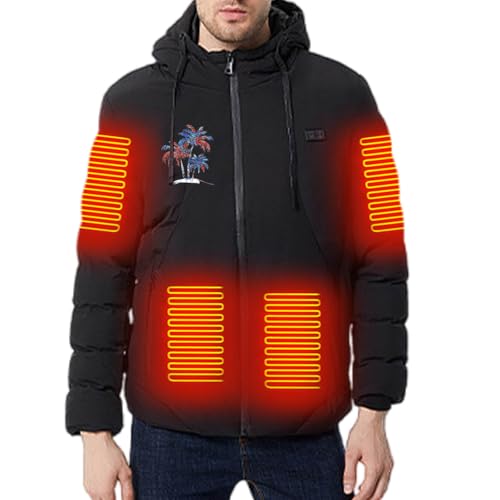 GOPEO Heated Jacket Men Women USB Charging Hooded Heated Coat Full Zip Electric Heated Outerwear with 11 Heated Zones 3 Adjustable Heating Levels Heated Coats Body Warmer for Cycling Skiing