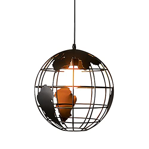 Lustre Suspension Métal Noir Rétro Éclairage Géométrique Salon Élégant