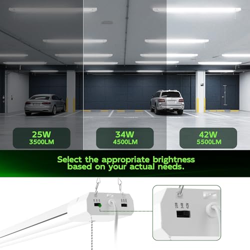 Image of Hlite LED Shop Lights 4FT with Reflector,5500LM,3 Power Level&3CCT,2 Pack | Shop Light 4000K /5000K /6500K Tunable,5W /34W /42W Switchable,Linkable Utility Shop Light for Workshop,Garage,Basement,Warehouse