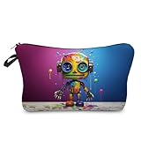 Livel lhood Robot Gift Cute Robot Makeup Bag Small Makeup Organizer Bag Travel Toiletry Zipper Pouch Robot Present for Robot Lovers Cute Robot Cosmetic Bag for Women Friends