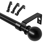 Curtain Poles, Matt Black 3m Long Curtain Pole for Eyelet Curtains, Adjustable Curtain Rod for Bedroom with Brackets, 16mm Diameter 10ft Metal Curtain Pole