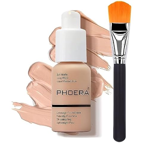 Glamza Phoera Foundation Set with Makeup Brush - Matte Cream Foundation Kit with 103 (Warm Peach) Shade & Applicator - Full Coverage Concealer - 24hr Oil Control - 30ml Cover