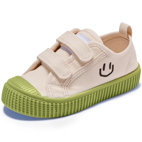 Image of HAPPY NOCNOC Toddler Shoes for Boys & Girls, Canvas Dual Hook and Loops Sneakers with Candy-Colored Sole