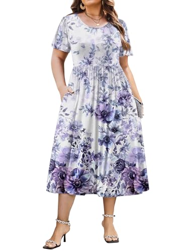 IN'VOLAND Plus Size Womens Casual Dresses Summer Floral Tshirt Dress