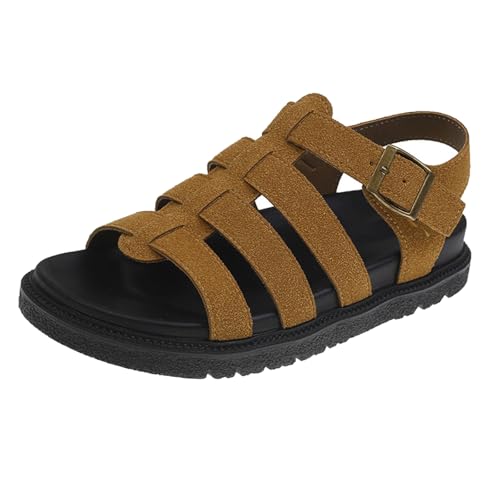 Momolaa Chunky Sandals for Women Size UK 4 Open Toe Fisherman Sandals Platform Buckle Ankle Strap Casual Arch Support Gladiator Sandal Trendy Ladies Footwear Yellow