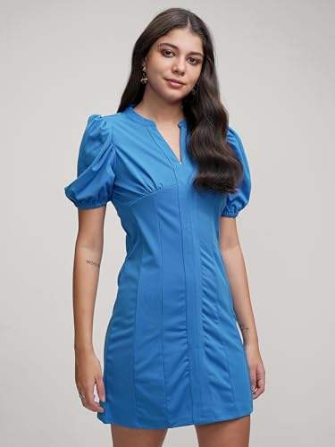 Image of Tokyo Talkies Womens Chic Short Puff Sleeve Bodycon Dress | Figure-Hugging Silhouette for Effortless Elegance | Dress for Women | Women Dress | Stylish Women Dress