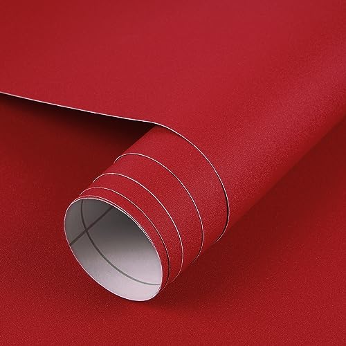 Mecpar 15.7" x 32.8 Ft Red Wallpaper Matte Red Contact Paper Red Peel and Stick Wallpaper Vinyl Thick Self Adhesive Removable Wallpaper for Kitchen Countertop Cabinet Room Wall Decorations