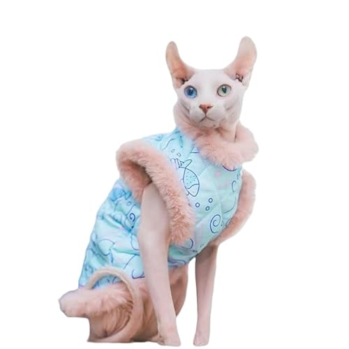 UGYMSIA春、秋、冬の無毛猫ベスト、毛皮のベスト、ドイツ猫、スフィンクス、ラグドール猫、青い猫の豪華なベスト、純綿の肥厚ベスト、春、秋、冬の季節に最適、暖かく快適、かわいい (L+,ブルー)