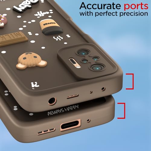 Image of Pikkme Back Cover for Redmi Note 10 Pro /Note 10 Pro Max | Cute Fun Cartoon 3D Bear Silicone Full Body Protection Bumper Cover (Brown)