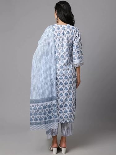 Image of Tee Projekt Women's Cotton Blend Kurta Set with Dupatta | Kurta Set for Women | Festive Kurta Set for Women | Regular Fit Kurta