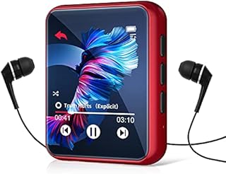 32GB MP3 Player Bluetooth 5.0 Full Touch Screen Color Screen Mini MP3 Player, HiFi Lossless Music Player with Speakers, FM Radio, Recording, Support up to 128GB (red)