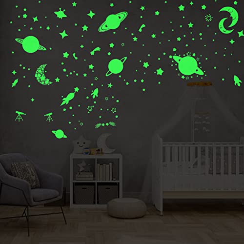Adesivos de parede com estrelas que brilham no escuro e lua, adesivos de parede luminosos para crian
