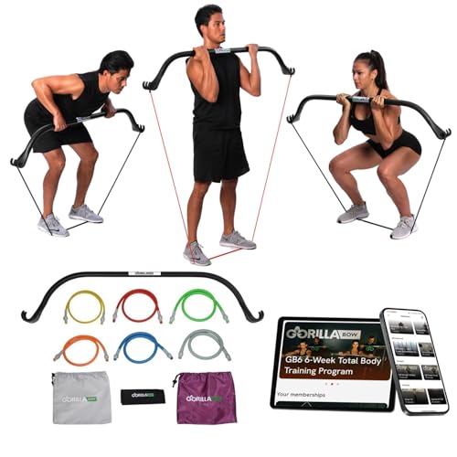 Gorilla Bow Lite Portable Home Gym System, Strength Training Equipment 100 Plus Workouts, All in One Exercise Equipment for Travel, Home Gym & Outdoor Workouts (Lite Bow, Black, Heavy Bundle)