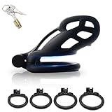 ChicLSQ Belüftung Peniskäfig Keuschheitsgürtel Set mit 4 Cockringe Klein Keuschheit Keuschheitskäfig Mann Bondage Extrem für Männer Keuschheit Penis Käfig Schwarz (M)