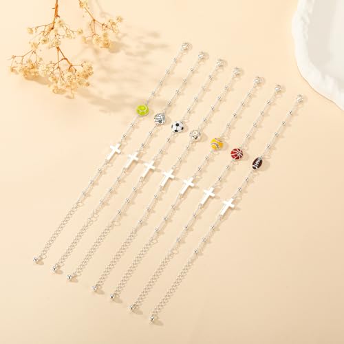 Image of Softball /Volleyball /Soccer /Basketball Football Bracelet for Girls Women, 14K Gold Plated Cross Link Chain Sport Accessories Christian Jewelry Gifts for Teens Team Coach Players