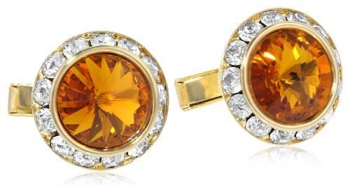 Stacy Adams Men's Gold Dark Topaz Crystal Rondell Cuff Link, One Size