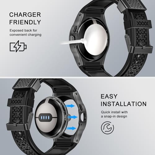 Bracelet silicone pour Google Pixel Watch 2 avec coque acier protection luxe - 5