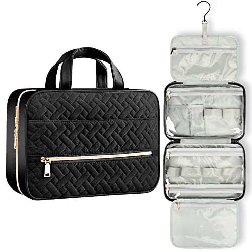 Boomrich Toiletry Bag Travel Bag, Water-Resistant Makeup Cosmetic Case Organizer With Sturdy Hanging Hook For Full-Sized Shampoo, Container, Travel Accessories (Black, Medium) #TOP26