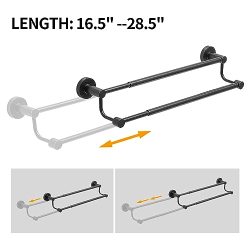 Besy Adjustable 16.5-28.5 Inches Double Bath Towel Bar For Bathroom Sus304 Stainless Steel Towel Holder, Hotel Style Wall Mount With Screws Hand Towel Bar，Towel Rack Rod Hanger, Oil Rubbed Bronze thumb #4