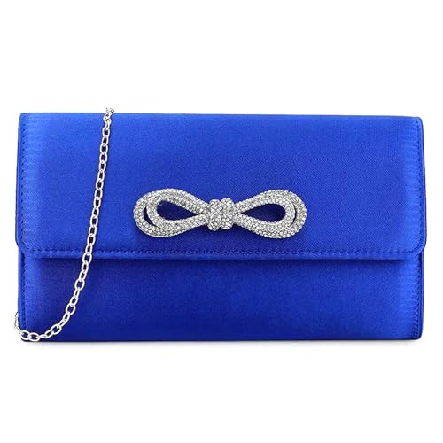 Sac à main en satin pour mariage, pochette bleu marine à nœud en strass