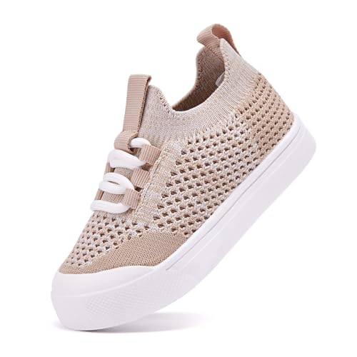 BMCiTYBM Baby Shoes Boys Girls Barefoot First Walking Shoes Breathable Mesh Walker Sneakers Tennis Outdoor Indoor Slip On 12-18 Months Toddler Camel Size 5 Toddler