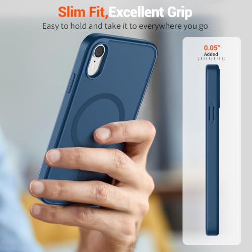 Image of SUPFINE Magnetic for iPhone XR Phone Case Deep Blue | With Screen Protector, Translucent Matte, Compatible with MagSafe, Military Grade Drop Proof, Rugged Shockproof Protective