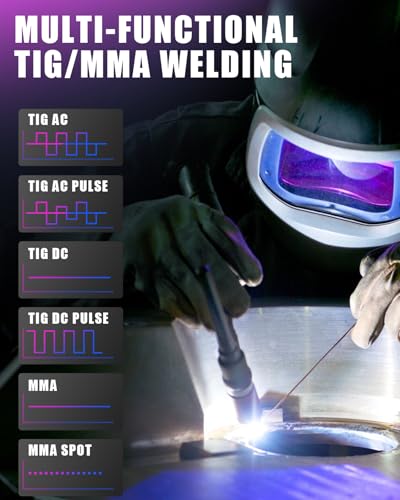 AZZUNO AC/DC TIG Welder 200A with Pulse 110V/220V, Aluminum TIG Welding Machine, ACDC TIG/PULSE TIG/SPOT TIG/Stick Welder Machine