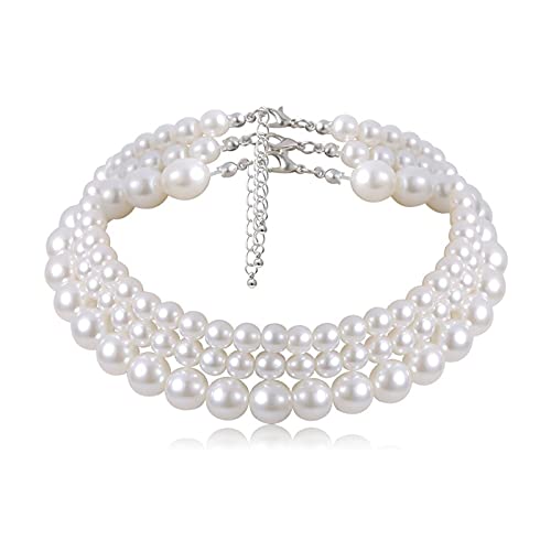 Collier de perles triple couche 10mm gris pour habiller un cou dénudé