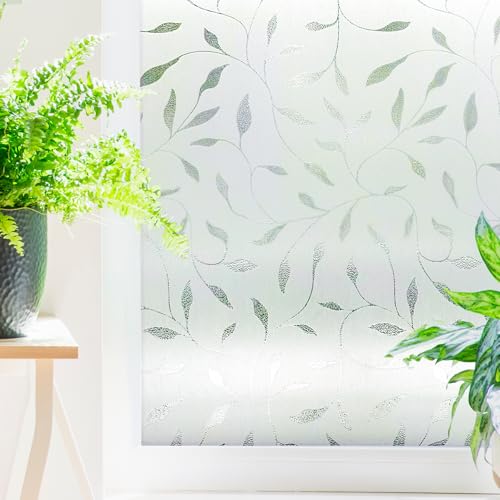 Etched Leaf Window Privacy Film by Artscape - Decorative Privacy Frosted Glass Design, Static Cling, Day and Night Privacy, UV Protection, Easy to Apply and Removable, Made in USA - 24 x 36 Inch