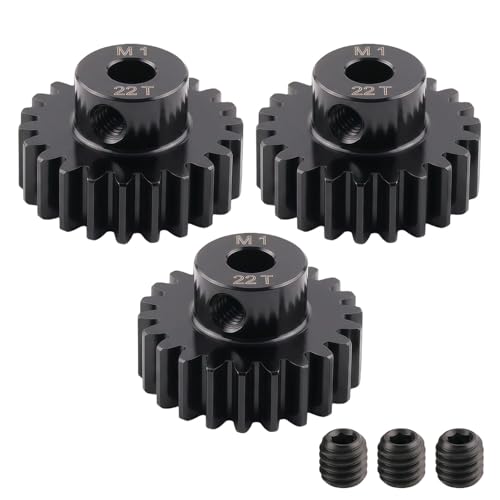M1 22T Pinion Gear 5mm Shaft, Hardened Steel Mod1 Motor Gear, CNC Machined High Precision, for 1/8 1/10 1/7 1/5 Scale RC Car Tru