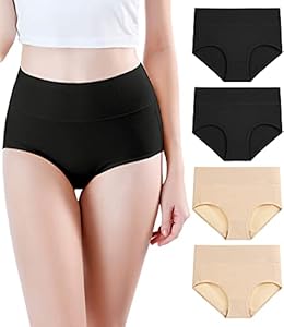 wirarpa Culotte Taille Haute Femme Modal Slip sous-Vêtements pour Dames Taille Pack de 4 Beige Noir S 38