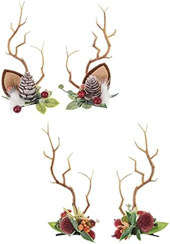 TOECWEGR Deer Antler Headbands Christmas Flower Branches Hair Clips Hoop Reindeer Antlers Headband Girl Photo Shoot Forest Holiday Beauty Headdress