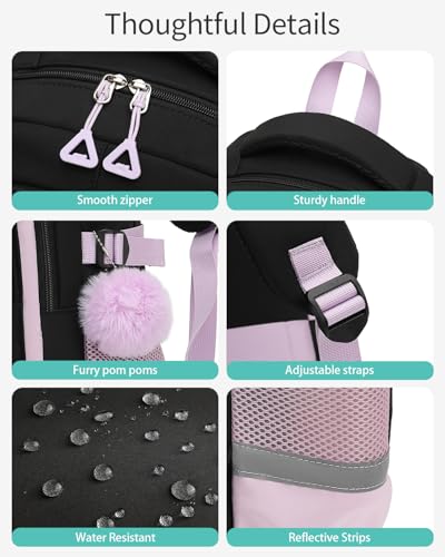 Image of School Backpack for Teen Girls, Large Capacity Laptop Bag for High School Middle School Elementary, Aesthetic Bookbag College Women, Black Purple