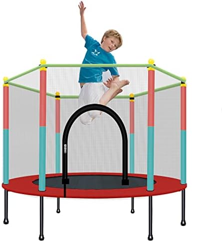TOYMATE Kids Trampoline with Safety Enclosure Net - 5FT Trampoline for Toddlers Indoor and Outdoor - Parent-Child Interactive Game Fitness Trampoline Toy Gift for Boys and Girls Age 1-8